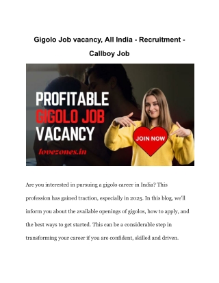 Gigolo Job vacancy, All India - Recruitment - Callboy Job