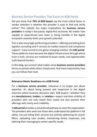 Business Service Providers That Excel on B2B Portal