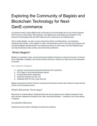 Exploring the Synergy of Bagisto and Blockchain Technology for Next-Gen E-commerce