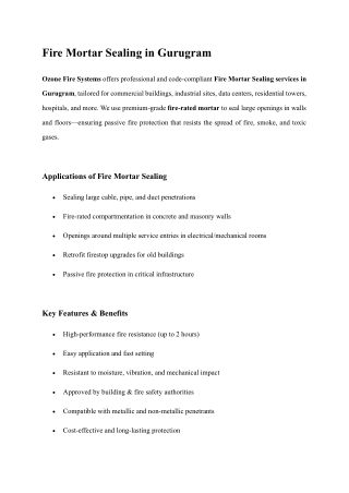 Fire Mortar Sealing in Gurugram