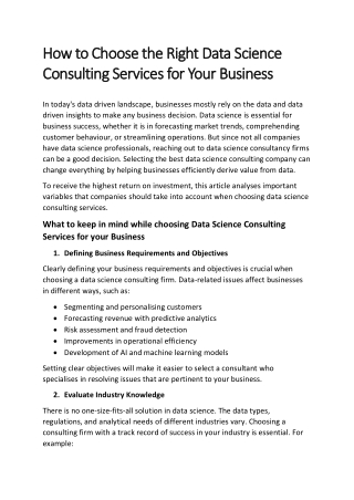 Choosing the Best Data Science Consulting Services for Your Business Needs