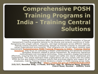 Best POSH Compliance Workshops - Training Central Solutions India