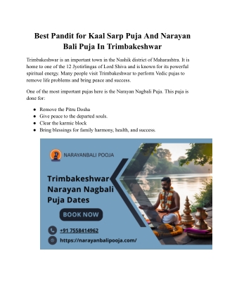 Best Pandit for Kaal Sarp Puja And Narayan Bali Puja In Trimbakeshwar