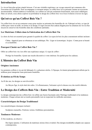 Le Design des Coffrets Bois Vin : Entre Tradition et Modernité