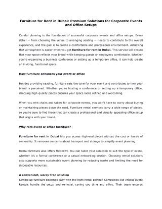 Furniture for Rent in Dubai- Premium Solutions for Corporate Events and Office Setups