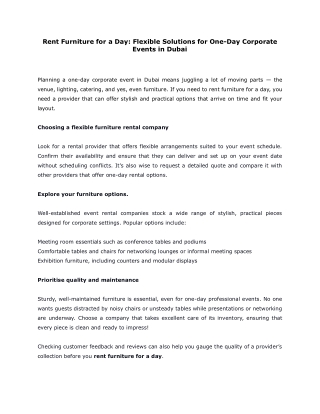 Rent Furniture for a Day- Flexible Solutions for One-Day Corporate Events in Dubai