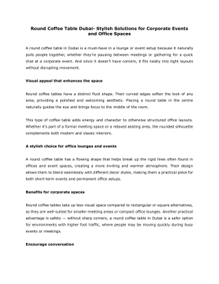 Round Coffee Table Dubai- Stylish Solutions for Corporate Events and Office Spaces