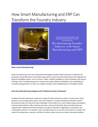 How Smart Manufacturing and ERP Can Transform the Foundry Industry