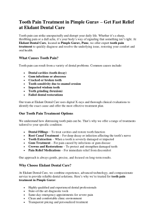 Tooth Pain Treatment in Pimple Gurav