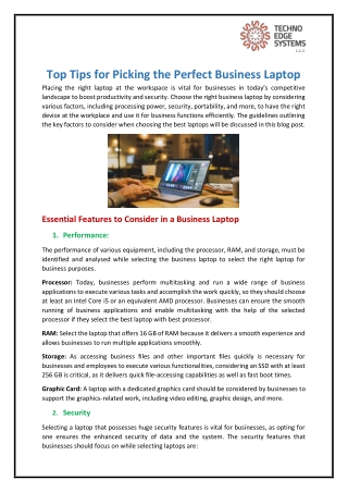 Top Tips for Picking the Perfect Business Laptop