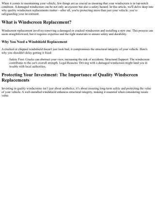Protecting Your Investment: The Importance of Quality Windscreen Replacements