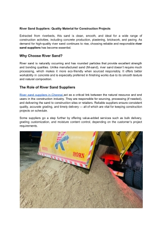 River Sand Suppliers: Quality Material for Construction Projects