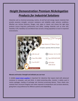 Height Demonstration Premium Nickelegation Products for Industrial Solutions