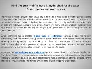 Find the Best Mobile Store in Hyderabad for the Latest Smartphones and Accessories