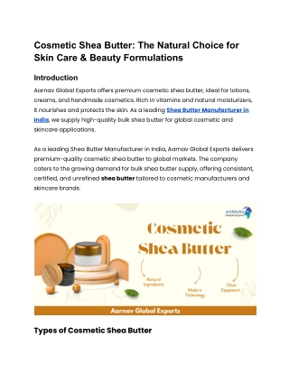 Cosmetic Shea Butter: The Natural Choice for Skin Care & Beauty Formulations