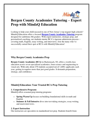 Bergen County Academies Tutoring – Expert Prep with MindzQ Education