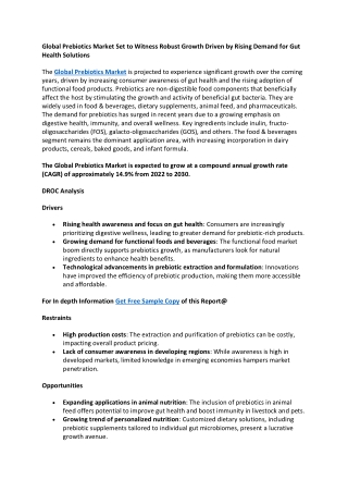 Global Prebiotics Market Set to Witness Robust Growth Driven by Rising Demand