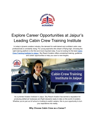Explore Career Opportunities at Jaipur’s Leading Cabin Crew Training Institute