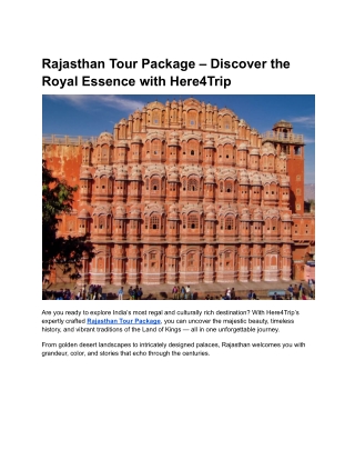 Rajasthan Tour Package | Discover the Royal Essence with Here4Trip
