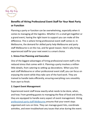 Benefits of Hiring Professional Event Staff for Your Next Party or Function