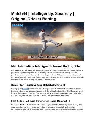Match44 | Trusted Cricket Betting with Instant ID Access
