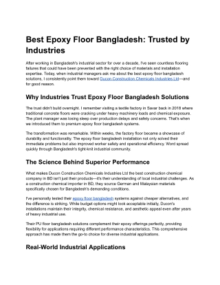 Best Epoxy Floor Bangladesh- Trusted by Industries