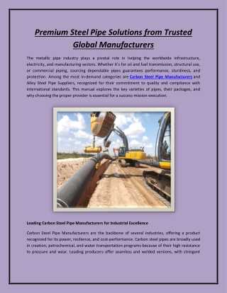 Premium Steel Pipe Solutions from Trusted Global Manufacturers