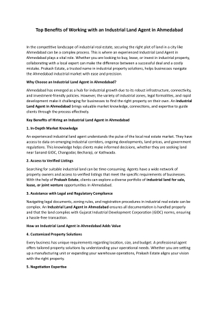 Top Benefits of Working with an Industrial Land Agent in Ahmedabad