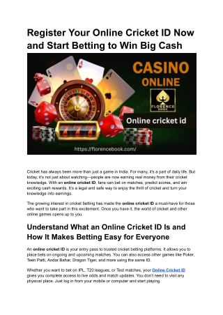 Register Your Online Cricket ID Now and Start Betting to Win Big Cash