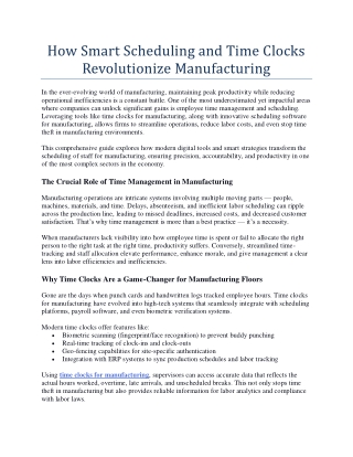 How Smart Scheduling and Time Clocks Revolutionize Manufacturing