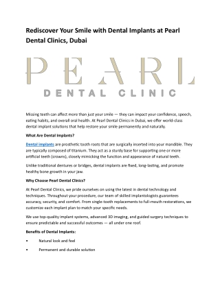 Rediscover Your Smile with Dental Implants at Pearl Dental Clinics