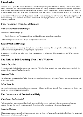 Avoiding DIY Disasters: The Risks of Self-Repairing Your Car’s Windows