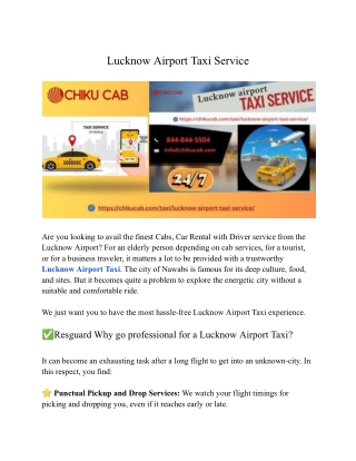 Lucknow Airport Taxi Service – Your Reliable Ride to and from the Airport