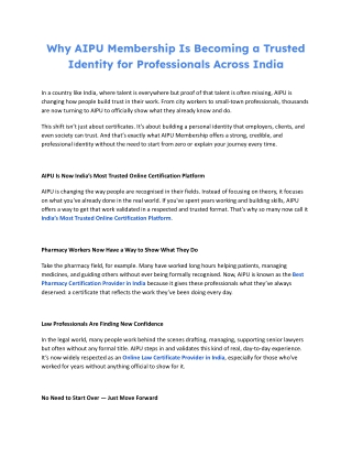 Why AIPU Membership Is Becoming a Trusted Identity for Professionals Across India.