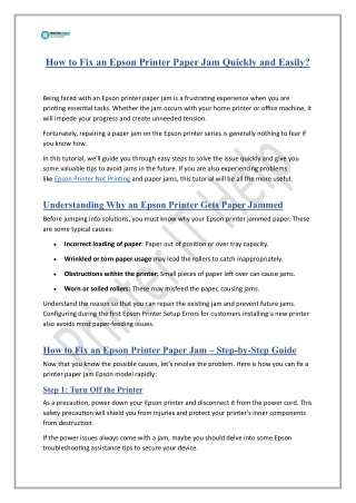 How to Fix an Epson Printer Paper Jam Quickly and Easily