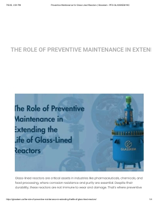 Preventive Maintenance for Glass-Lined Reactors | Glasskem
