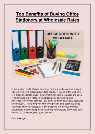 Top Benefits of Buying Office Stationery at Wholesale Rates-