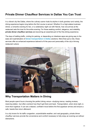 Private Dinner Chauffeur Services in Dallas You Can Trust