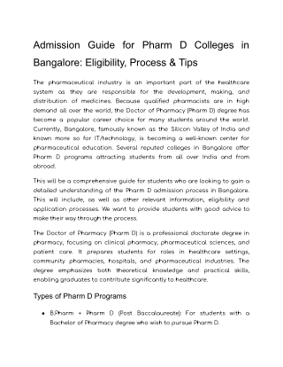 Admission Guide for Pharm D Colleges in Bangalore_ Eligibility, Process & Tips