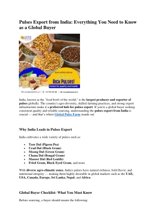 Pulses Export from India- Everything You Need to Know as a Global Buyer