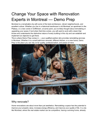 Change Your Space with Renovation Experts in Montreal — Demo Prep