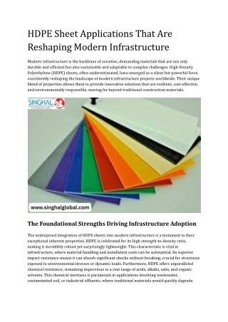 HDPE Sheet Applications That Are Reshaping Modern Infrastructure