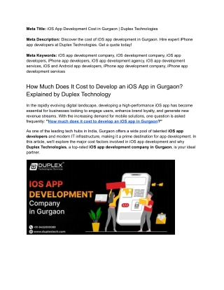 How Much Does It Cost to Develop an iOS App in Gurgaon