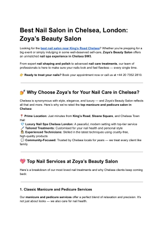 Zoya’s – The Best Nail Salon in Chelsea London for Manicures & Pedicures