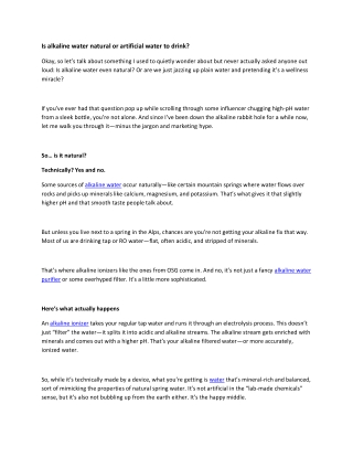 Is Alkaline Water Natural or Artificial