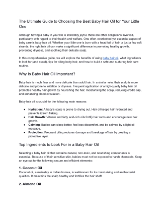 Best Baby Hair Oil for Soft & Healthy Hair | Gentle & Natural Care