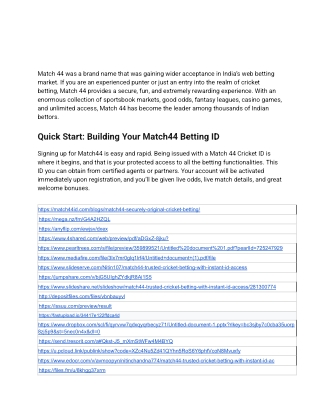 Match44 India’s Intelligent Internet Betting Site