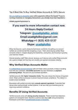 Top 8 Best Site To Buy Verified Stripe Accounts & 100% Secure
