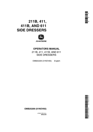 John Deere 211B 411 411B and 611 Side Dressers Operator’s Manual Instant Download (Publication No.OMB25269)