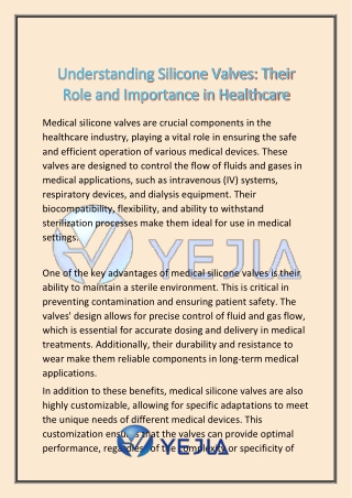 Understanding Silicone Valves Their Role and Importance in Healthcare